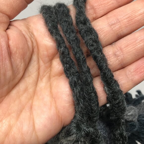 Handmade Grey Steel Blue Wool Tassel Crocheted Cord Folk Art Garland - Picture 12 of 16